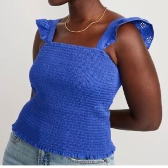 Old Navy Womens Fitted Ruffle-Strap Smocked Cropped Top blue Size XXL - Picture 5 of 5